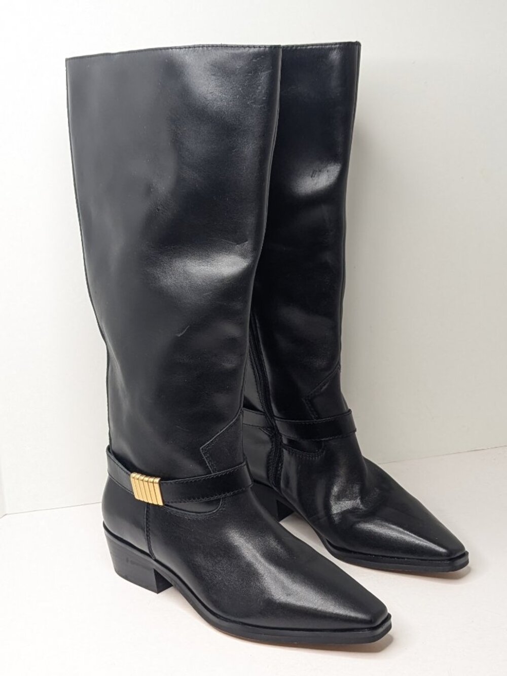 Vince Camuto Melise Knee High Boots Black Leather Womens 9 Wide (XW-Calf)